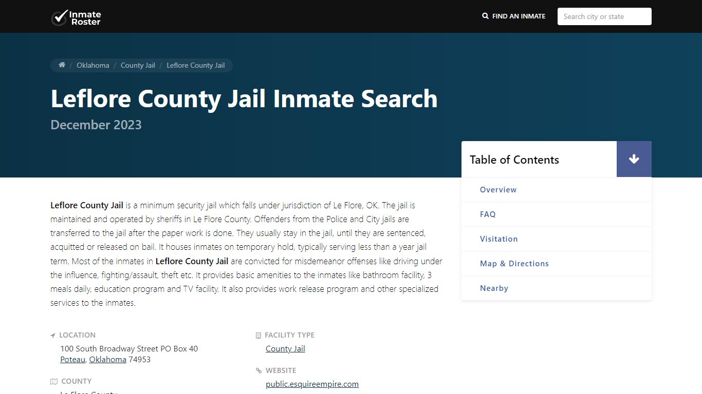 Inmate Search | Leflore County Jail - Poteau, OK - InmateRoster